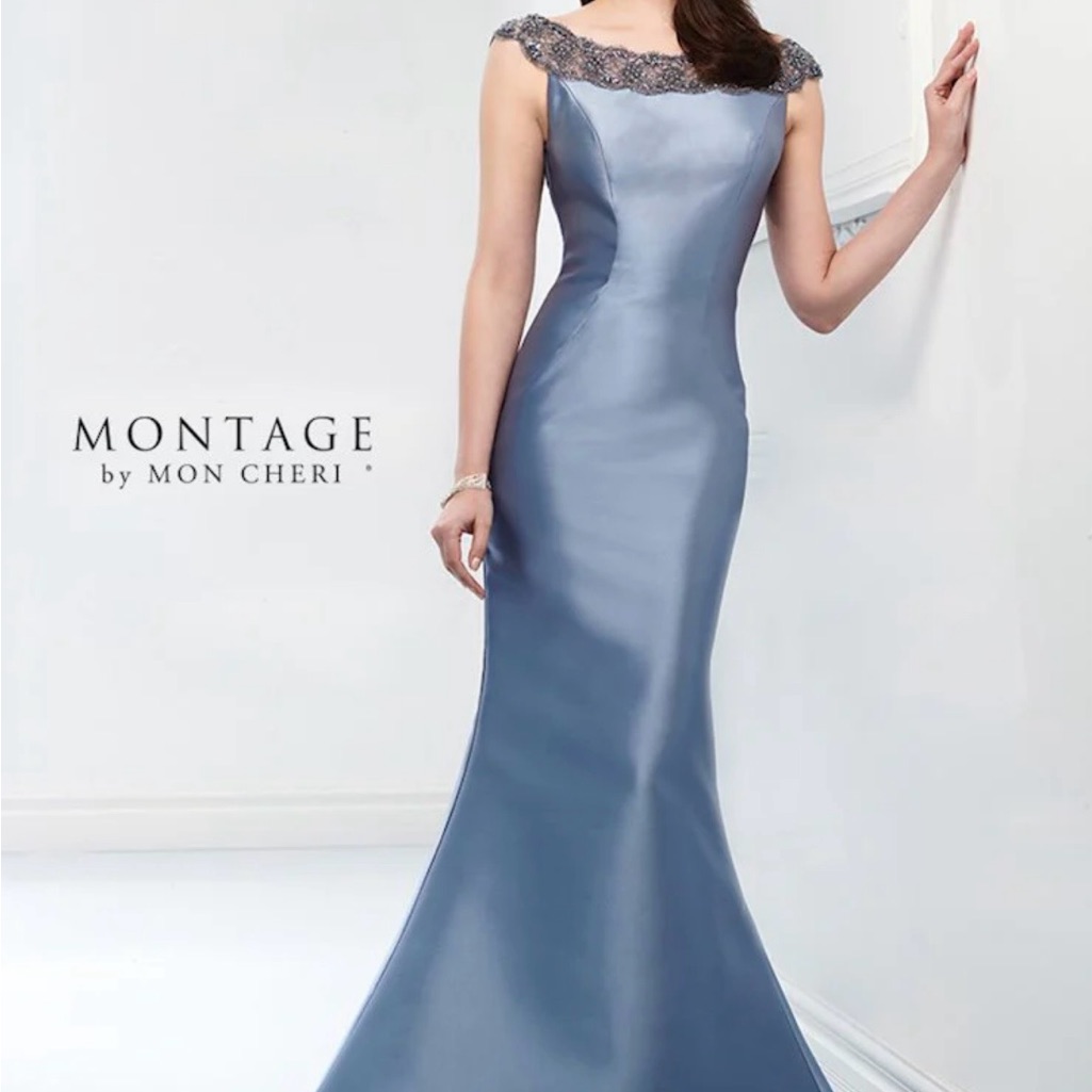 Montage By Mon Cheri Slate Blue Gown